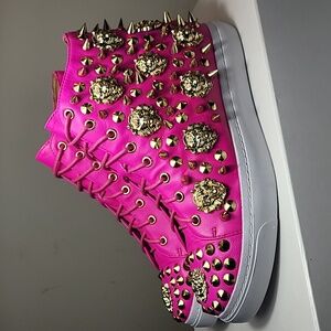 Christopher Campbell Adam Lion fuchsia studded high top sneakers size 8M